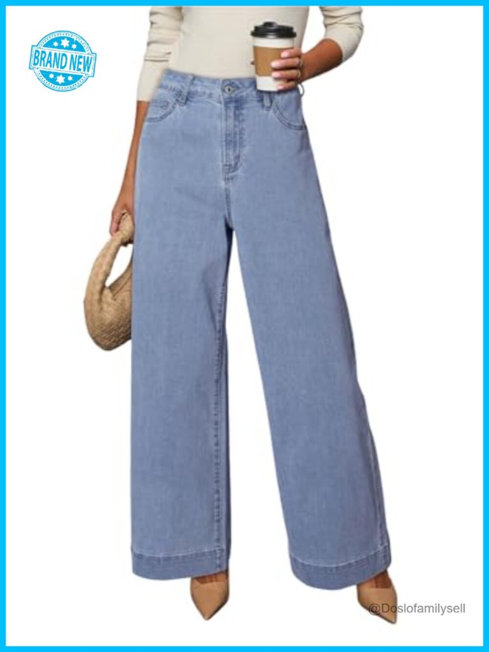 Women's High Waisted Wide Leg Stretch Denim Jeans Casual Loose Fit